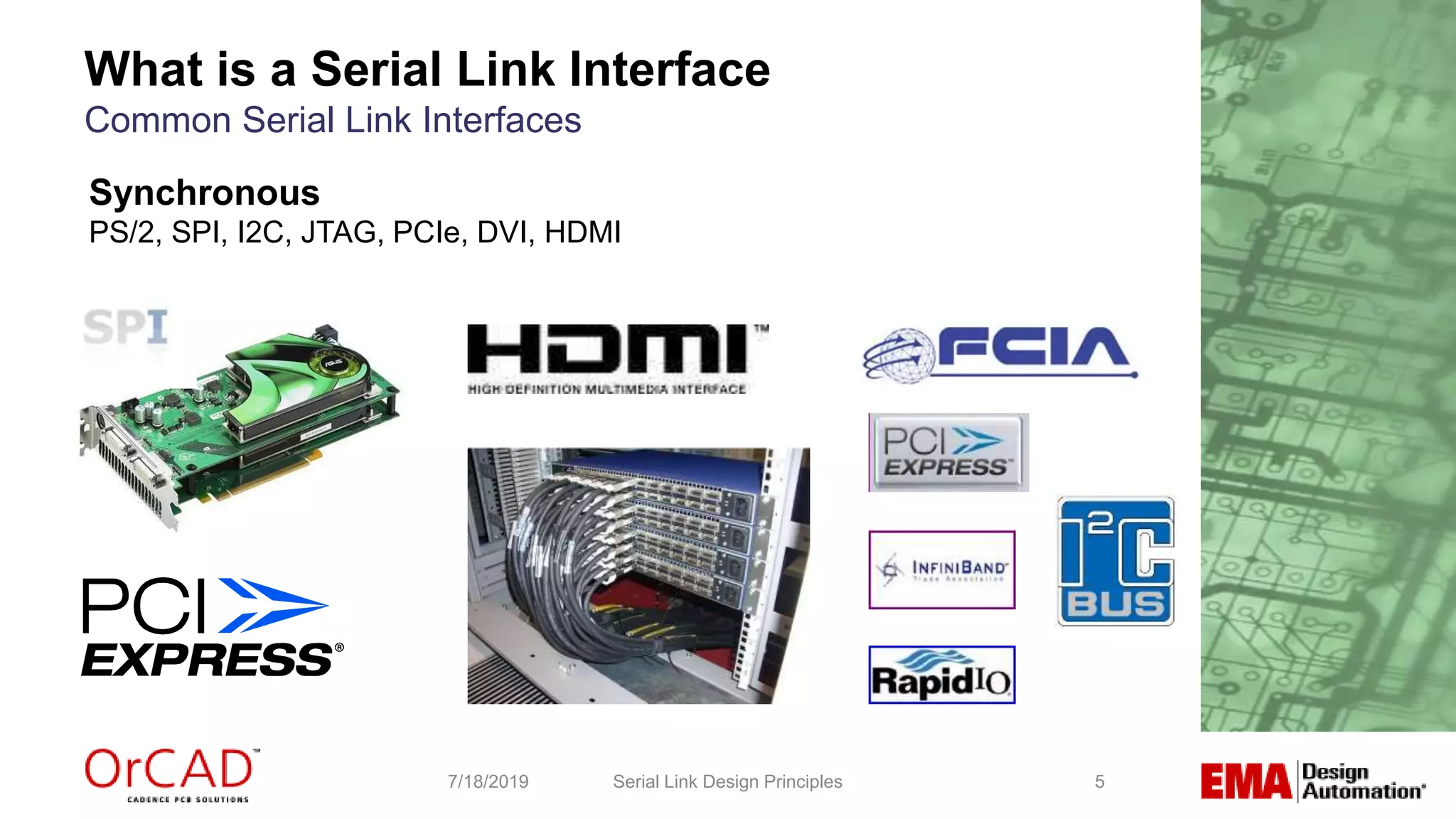 5
Synchronous
PS/2, SPI, I2C, JTAG, PCIe, DVI, HDMI
Serial Link Design Principles7/18/2019
What is a Serial Link Interface
Common Serial Link Interfaces