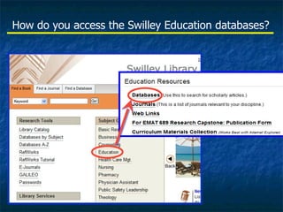How do you access the Swilley Education databases? 