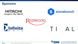 IT & DATA MANAGEMENT RESEARCH,
INDUSTRY ANALYSIS & CONSULTING
Sponsors
Slide 5 © 2021 Enterprise Management Associates, Inc.
 