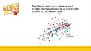 Разработка стратегии – вариантивный,
отчасти творческий процесс со множеством
вариантов достижения цели.
 