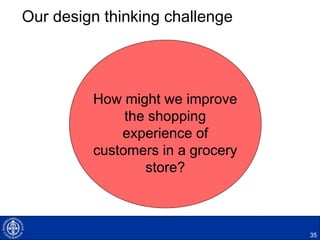 Our design thinking challenge
35
How might we improve
the shopping
experience of
customers in a grocery
store?
 