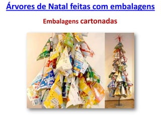 Árvores de Natal feitas com embalagensEmbalagens cartonadas