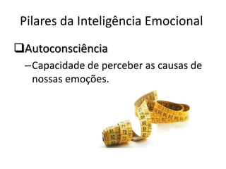 Pilares da Inteligência Emocional
Autoconsciência
 –Capacidade de perceber as causas de
  nossas emoções.
 