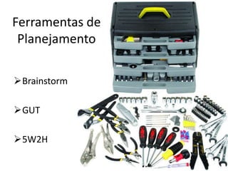 Ferramentas de
 Planejamento

Brainstorm

GUT

5W2H
 