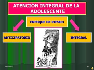 EMBARAZO EN LA ADOLESCENCIA OBSTETRICIA ATENCIÓN INTEGRAL DE LA  ADOLESCENTE ANTICIPATORIO INTEGRAL ENFOQUE DE RIESGO 