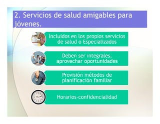 2. Servicios de salud amigables para
jóvenes.

 