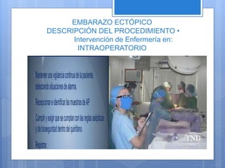 EMBARAZO ECTÓPICO
DESCRIPCIÓN DEL PROCEDIMIENTO •
Intervención de Enfermería en:
INTRAOPERATORIO
 