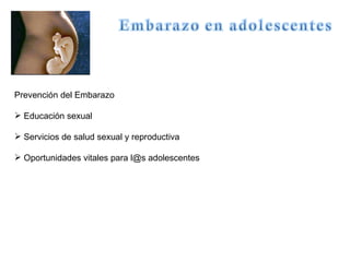 Prevención del Embarazo Educación sexual Servicios de salud sexual y reproductiva Oportunidades vitales para l@s adolescentes 