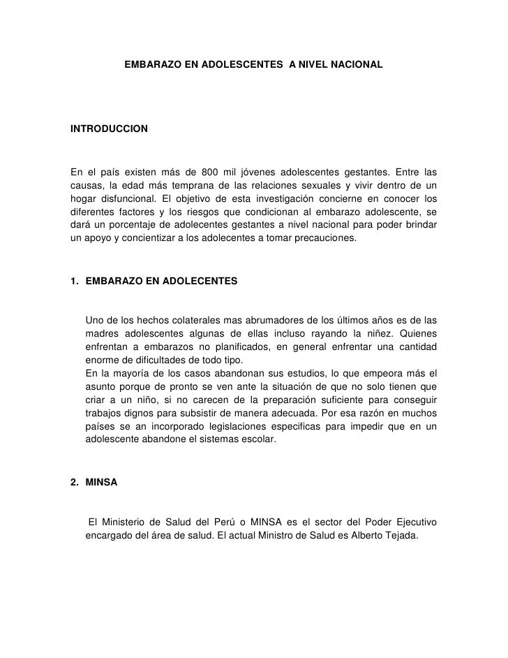Embarazo En Adolescentes A Nivel Nacional