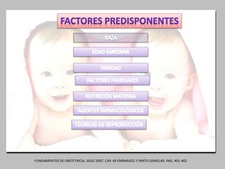 FUNDAMENTOS DE OBSTETRICIA, SEGO 2007. CAP. 49 EMBARAZO Y PARTO GEMELAR. PAG. 401-402
 
