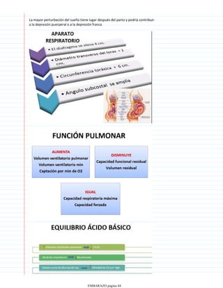 La mayor perturbación del sueño tiene lugar después del parto y podría contribuir
a la depresión puerperal o a la depresión franca
EMBARAZO página 44
 