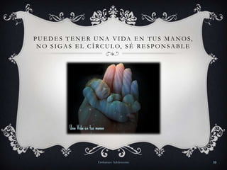 P U E D E S T E N E R U N A V I DA E N T U S M A N O S,
N O S I G A S E L C Í R C U L O, S É R E S P O N S A B L E

Embarazo Adolescente

10

 