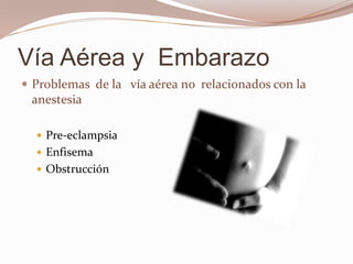 Problemas  de la   vía aérea no  relacionados con la  anestesiaPre-eclampsiaEnfisema Obstrucción Vía Aérea y  Embarazo 