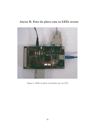 Anexo B. Foto da placa com os LEDs acesos
Figura 3: LEDs da placa controlados por um CGI
48
 