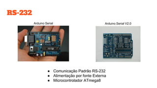 RS-232
Arduino Serial V2.0Arduino Serial
● Comunicação Padrão RS-232
● Alimentação por fonte Externa
● Microcontrolador ATmega8
 