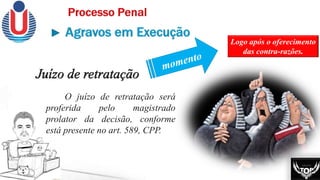 Logo após o oferecimento
das contra-razões.
O juízo de retratação será
proferida pelo magistrado
prolator da decisão, conforme
está presente no art. 589, CPP.
 