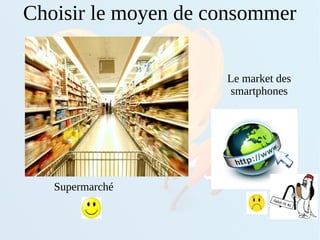 Choisir le moyen de consommer
Le market des
smartphones
Supermarché
 