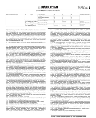 ESPECIAL 
SALVADOR, SÁBADO, 30 DE JULHO DE 2022 - ANO CVI - No
23.469
República Federativa do Brasil - Estado da Bahia
DIÁRIO OFICIAL
Todas as funções de Nível Superior 1ª Objetiva Língua Portuguesa 10 1 10 Eliminatório e Classificatório
Informática 5 1 5
Raciocínio lógico e matemático 10 1 10
Legislação 5 1 5
Conhecimentos Específicos 40 1 40
TOTAL DE QUESTÕES E PONTOS 70 --------------- 70 ---------------
2ª Discursiva De acordo com o item 13 1 --------------- 30 Eliminatório e Classificatório
3ª Títulos De acordo com o item 15 --------------- --------------- 10 Classificatório
TOTAL MÁXIMO DE PONTOS --------------- --------------- 110 ---------------
10.2 Os conteúdos programáticos referentes às Provas Objetiva e Discursiva são os constantes
do Anexo III deste Edital.
10.3 A prova objetiva, de caráter eliminatório e classificatório, será distribuída e avaliada
conforme as Tabelas do item 10. Cada questão da prova objetiva terá 5 (cinco) alternativas,
sendo que cada questão terá apenas 1 (uma) alternativa correta, pontuadas conforme as Tabelas
do item 10. Será atribuída pontuação 0 (zero) às questões com mais de uma opção assinalada,
questões sem opção assinalada, com rasuras ou preenchidas a lápis.
10.4 O candidato deverá obter 60% (sessenta por cento) ou mais do total de pontos previstos
na Prova Objetiva para não ser eliminado do Concurso Público, além de não ser eliminado por
outros critérios estabelecidos neste Edital.
11. DAS CONDIÇÕES DE REALIZAÇÃO DAS PROVAS OBJETIVA E DISCURSIVA (quando
houver)
11.1 As Provas Objetiva e Discursiva serão aplicadas nas cidades relacionadas na Tabela 1.1
deste Edital, sendo elas: Salvador, Barreiras, Feira de Santana, Ilhéus, Vitória da Conquista e
Paulo Afonso, Estado da Bahia, podendo ser aplicadas também em cidades vizinhas, caso o
número de inscritos exceda a capacidade de alocação do município.
11.1.1 O Instituto AOCP poderá utilizar sala(s) existentes e/ou extra(s) nos locais de aplicação da
prova, alocando ou remanejando candidatos para essa(s), conforme as necessidades.
11.2 As Provas Objetiva e Discursiva serão aplicadas na data provável de 23 de outubro
de 2022, em horário e local a serem informados através de edital disponibilizado no endereço
eletrônico http://www.institutoaocp.org.br/ e no CARTÃO DE INFORMAÇÃO DO CANDIDATO.
11.2.1 O horário de início das provas será o mesmo, ainda que realizadas em diferentes locais.
11.2.2 Havendo alteração da data prevista, as provas poderão ocorrer em sábados, domingos e
feriados. Despesas provenientes da alteração de data serão de responsabilidade do candidato.
11.3 O CARTÃO DE INFORMAÇÃO DO CANDIDATO com o local de realização das provas
deverá ser emitido no endereço eletrônico C:UsersGeorgeAleixoDownloadswww.institutoaocp.
org.br a partir de 17 de outubro de 2022.
11.3.1 Serão de responsabilidade exclusiva do candidato a identificação correta de seu local de
realização das provas e o comparecimento no horário determinado.
11.4 O local de realização das provas, constante no CARTÃO DE INFORMAÇÃO, divulgado
conforme subitens anteriores, não será alterado em hipótese alguma a pedido do candidato.
11.5 O candidato deverá comparecer com antecedência mínima de 60 (sessenta) minutos
do horário fixado para o fechamento do portão de acesso ao local de realização das provas,
munido de caneta esferográfica transparente, de tinta azul ou preta, seu documento oficial de
identificação com foto e o Cartão de Informação do Candidato, impresso através do endereço
eletrônico http://www.institutoaocp.org.br/.
11.5.1 São considerados documentos de identidade as carteiras e/ou cédulas de identidade
expedidas pelas Secretarias de Segurança, pelas Forças Armadas, pela Polícia Militar, pelo
Ministério das Relações Exteriores, Carteira de Reservista com foto ou Certificado de Dispensa
com foto, cédulas de identidade fornecidas por ordens e conselhos de classe, que, por lei federal,
valem como documento de identidade, a Carteira de Trabalho e Previdência Social, bem como
a Carteira Nacional de Habilitação com foto, nos termos da Lei nº 9.503, art. 159, de 23/9/97.
11.5.2 No caso de perda ou roubo do documento de identificação, o candidato deverá apresentar
certidão que ateste o registro da ocorrência em órgão policial expedida há, no máximo, 30
(trinta) dias da data da realização das Provas Objetiva e Discursiva e, ainda, ser submetido à
identificação especial, consistindo na coleta de impressão digital.
11.5.3 Não serão aceitos como documentos de identidade protocolos de solicitação de
documentos, certidões de nascimento e de casamento, títulos eleitorais, carteiras funcionais
sem valor de identidade, Carteira de Habilitação sem foto, documento digital acessado de forma
on-line, carteira de estudante, Carteiras deAgremiações Desportivas, fotocópias dos documentos
de identidade, ainda que autenticadas, bem como documentos ilegíveis e/ou não identificáveis.
11.6 Não haverá segunda chamada para as Provas Objetiva e Discursiva, ficando o candidato
ausente, por qualquer motivo, eliminado do Concurso Público.
11.7 Após a abertura do pacote de provas, o candidato não poderá consultar ou manusear
qualquer material de estudo ou leitura.
11.8 Em hipótese alguma será permitido ao candidato:
11.8.1 prestar as provas sem que esteja portando um documento oficial de identificação original
que contenha, no mínimo, foto, filiação e assinatura;
11.8.2 realizar as provas sem que sua inscrição esteja previamente confirmada;
11.8.3 ingressar no local de realização das provas após o fechamento do portão de acesso;
11.8.4 realizar as provas fora do horário ou espaço físico pré-determinados;
11.8.5 comunicar-se com outros candidatos durante a realização das provas;
11.8.6 portar indevidamente e/ou fazer uso de quaisquer dos objetos e/ou equipamentos citados
no item 19 deste Edital;
11.8.7 em toda e quaisquer dependências físicas onde será realizada a prova, o uso de
quaisquer dispositivos eletrônicos relacionados no item 19 deste edital. É expressamente
proibida a realização de qualquer tipo de imagem, por qualquer meio eletrônico, do local de
prova, por parte do candidato, cabendo ao Instituto AOCP a aplicação da penalidade devida.
11.9 O Instituto AOCP recomenda que o candidato não leve nenhum dos objetos ou
equipamentos relacionados no item 19 deste Edital. Caso seja necessário o candidato portar
alguns desses objetos, estes deverão ser obrigatoriamente acondicionados em envelopes
de guarda de pertences fornecidos pelo Instituto AOCP e conforme o previsto neste Edital.
Aconselha-se que os candidatos desativem as funções e desliguem os celulares antes do
acondicionamento no envelope, garantindo, assim, que nenhum som será emitido, inclusive do
despertador caso esteja ativado.
11.10 O Instituto AOCP não ficará responsável pela guarda de quaisquer objetos pertencentes
aos candidatos, tampouco se responsabilizará por perdas ou extravios de objetos ou de
equipamentos eletrônicos ocorridos durante a realização das provas, nem por danos neles
causados.
11.11 Não será permitida entrada de candidatos no local de realização das provas portando
armas. O Instituto AOCP não efetuará a guarda de nenhum tipo de arma do candidato.
11.12 Não será permitido o ingresso ou a permanência de pessoa estranha ao certame, em
qualquer local de prova, durante a realização das Provas Objetiva e Discursiva, salvo o previsto
no subitem 8.3.2 deste Edital.
11.13 O Instituto AOCP poderá, a seu critério, coletar frase para posterior exame grafotécnico,
bem como utilizar detectores de metais.
11.14 Ao terminar as Provas Objetiva e Discursiva, o candidato entregará, obrigatoriamente,
ao fiscal de sala sua Folha de Respostas (Prova Objetiva) e Folha da Versão Definitiva (Prova
Discursiva) devidamente preenchidas e assinadas.
11.15 Em hipótese alguma haverá substituição da Folha de Respostas ou da Folha da Versão
Definitiva por erro do candidato.
11.15.1 O candidato deverá transcrever as respostas da Prova Objetiva para a Folha de
Respostas, que será o único documento válido para a correção. O preenchimento da Folha
de Respostas é de inteira responsabilidade do candidato, que deverá proceder conforme as
instruções contidas na mesma e na capa do caderno de questões.
11.15.2 O candidato deverá assinalar as respostas das questões da Prova Objetiva na Folha de
Respostas, preenchendo os alvéolos com caneta esferográfica transparente, de tinta azul ou
preta.
11.15.3 Os prejuízos advindos de marcações feitas incorretamente na Folha de Respostas
serão de inteira responsabilidade do candidato, tais como marcação rasurada, marcação não
preenchida integralmente, marcações feitas a lápis, ou qualquer outro tipo diferente da orientação
contida na Folha de Respostas ou na capa do caderno de questões.
11.15.4 O candidato não deverá amassar, molhar, dobrar, rasgar, manchar ou, de qualquer
modo, danificar a sua Folha de Respostas, sob pena de arcar com os prejuízos advindos da
impossibilidade de realização do processamento eletrônico desta.
11.15.5 A Prova Discursiva deverá ser feita com caneta esferográfica transparente, de tinta azul
ou preta, com grafia legível, a fim de não prejudicar o desempenho do candidato, quando da
correção pela banca examinadora, obedecidos, ainda, os demais critérios previstos no item 13.
11.16 Após identificado e acomodado na sala, o candidato somente poderá ausentar-se
da mesma 60 (sessenta) minutos após o início das provas, acompanhado de um fiscal.
Exclusivamente nos casos de alteração psicológica e/ou fisiológica temporários e necessidade
extrema, em que o candidato necessite ausentar-se da sala antes dos 60 (sessenta) minutos
iniciais da prova, poderá fazê-lo desde que acompanhado de um fiscal.
10.17 O candidato poderá entregar sua Folha de Respostas da Prova Objetiva e Folha da
Versão Definitiva da Prova Discursiva e deixar definitivamente o local de realização das provas
somente após decorridos, no mínimo, 60 (sessenta) minutos do seu início, porém não poderá
levar consigo o Caderno de Questões e nenhum tipo de anotação de suas respostas.
11.18 Os três últimos candidatos só poderão deixar a sala após entregarem suas Folhas de
Respostas e as Folhas da Versão Definitiva e assinarem o termo de fechamento do envelope,
no qual serão acondicionadas todas as Folhas de Respostas e as Folhas da Versão Definitiva
da sala.
11.19 O candidato poderá levar consigo o Caderno de Questões desde que permaneça na sala
até o final do período estabelecido no subitem 11.20 deste Edital, devendo, obrigatoriamente,
devolver ao fiscal da sala sua Folha de Respostas e Folha da Versão Definitiva, devidamente
preenchidas e assinadas.
11.20 A aplicação das Provas Objetiva e Discursiva (quando houver) terá a duração de 04
(quatro) horas, incluído o tempo de preenchimento da Folha de Respostas e da Folha da Versão
Definitiva. Não haverá prorrogação do tempo previsto para a realização das provas em razão do
afastamento de candidato da sala de provas.
11.21 Os espelhos da Folha de Respostas e da Folha da Versão Definitiva da Prova Discursiva
do candidato serão divulgados no endereço eletrônico do InstitutoAOCP http://www.institutoaocp.
org.br/, na mesma data da divulgação dos resultados das provas, ficando disponível para
consulta durante o prazo recursal.
11.22 A Prova Objetiva, de caráter eliminatório e classificatório, será distribuída e avaliada
conforme as Tabelas do item 10 deste Edital.
11.23 A Prova Discursiva, de caráter eliminatório e classificatório, será avaliada conforme a
normativa do item 13 deste Edital.
11.24 Condições de Biossegurança em virtude da Pandemia do COVID-19:
CÓPIA - Consulte informação oficial em www.dool.egba.ba.gov.br
 