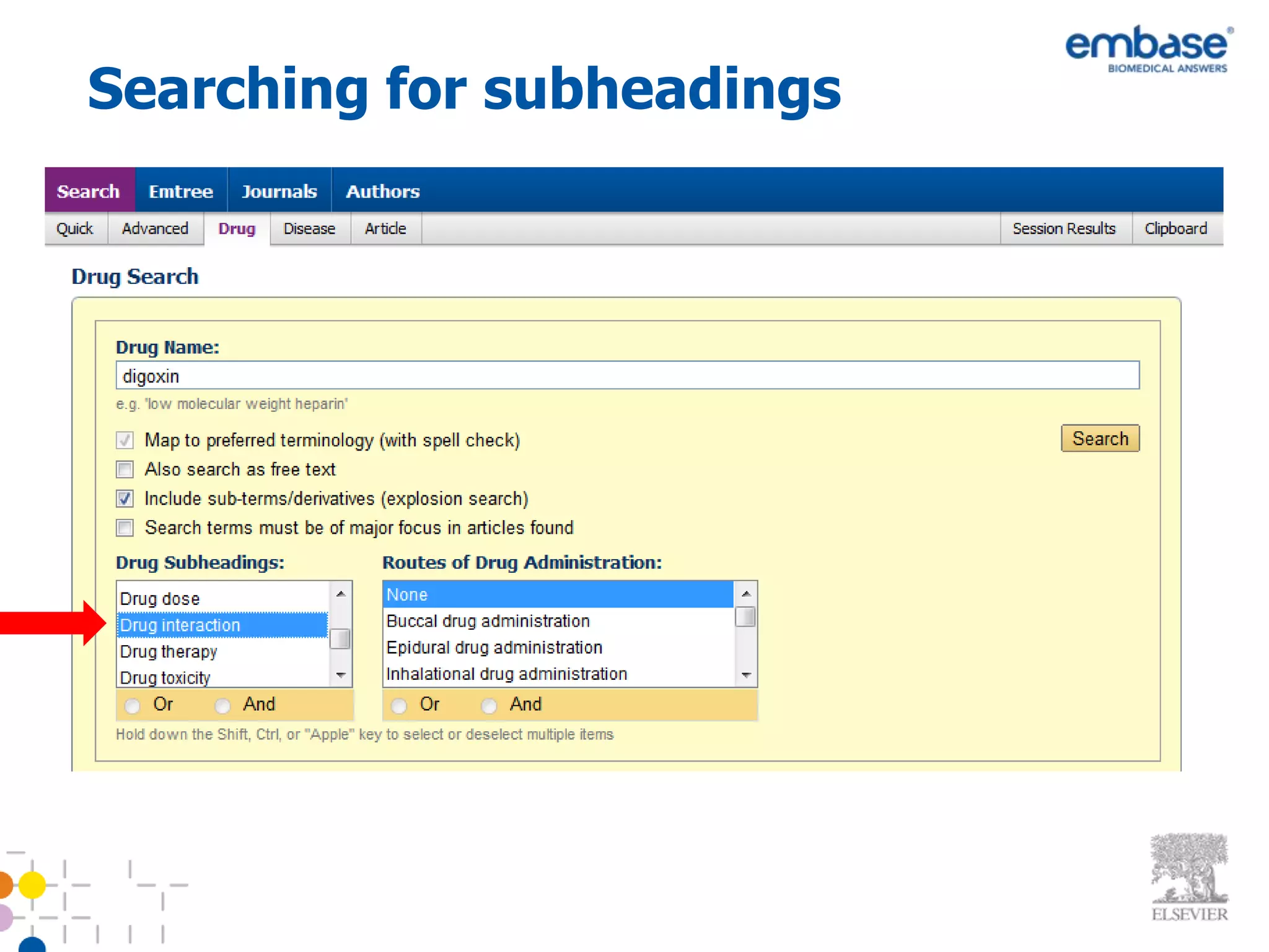 Searching for subheadings
 