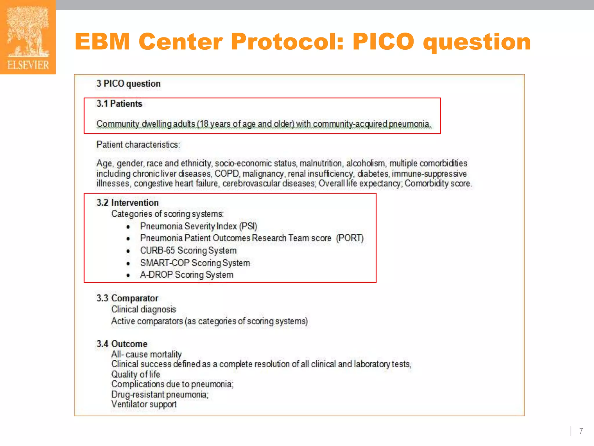 EBM Center Protocol: PICO question
7
 