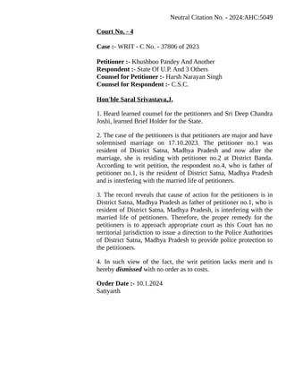Neutral Citation No. - 2024:AHC:5049
Court No. - 4
Case :- WRIT - C No. - 37806 of 2023
Petitioner :- Khushboo Pandey And ...