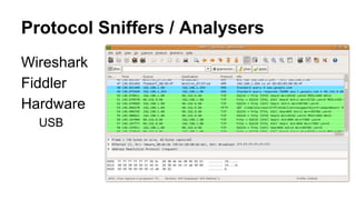 Protocol Sniffers / Analysers
Wireshark
Fiddler
Hardware
USB
 