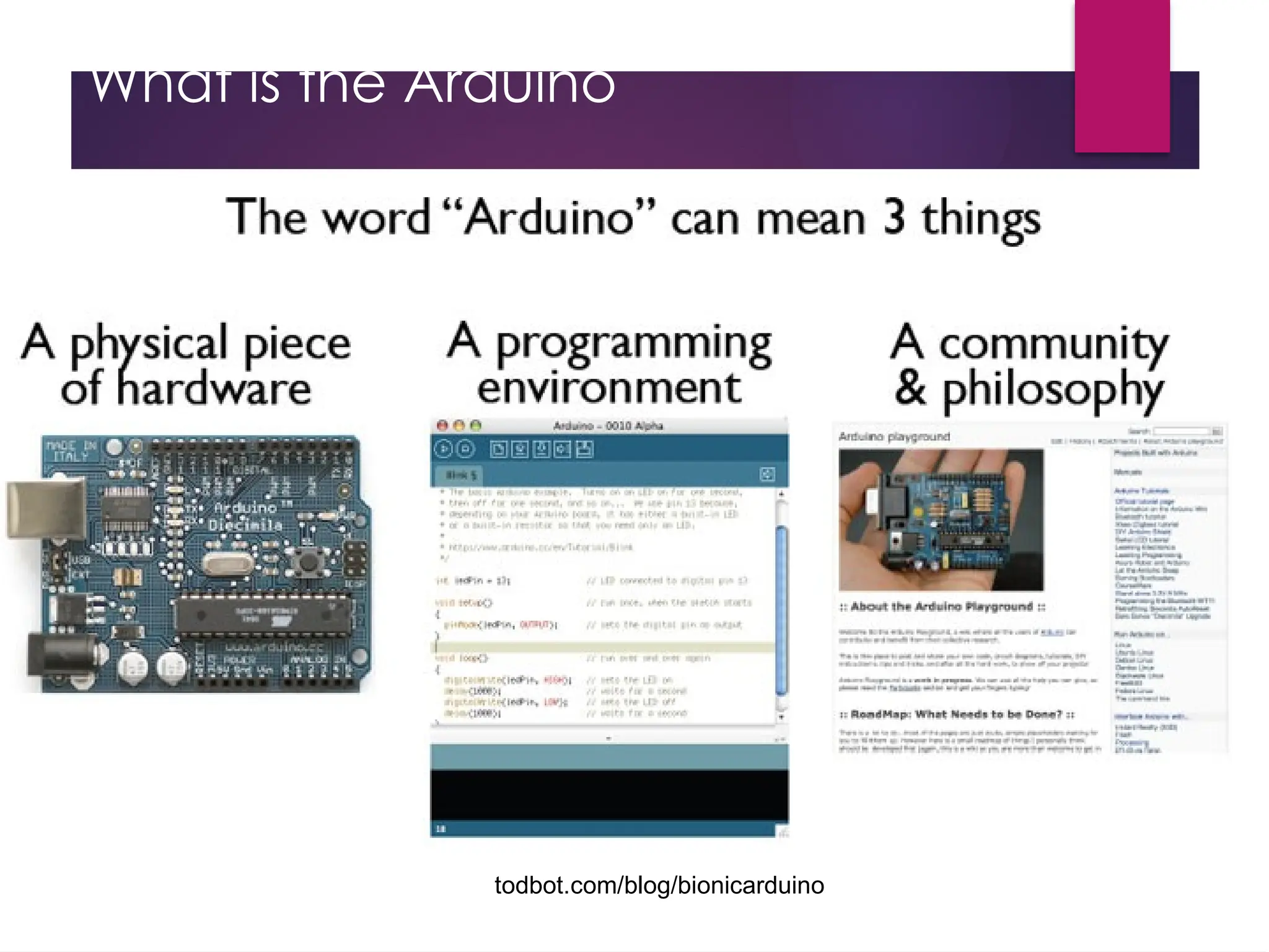 What is the Arduino
todbot.com/blog/bionicarduino
 
