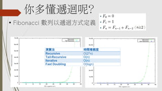 你多懂遞迴呢？
●
Fibonacci 數列以遞迴方式定義
 