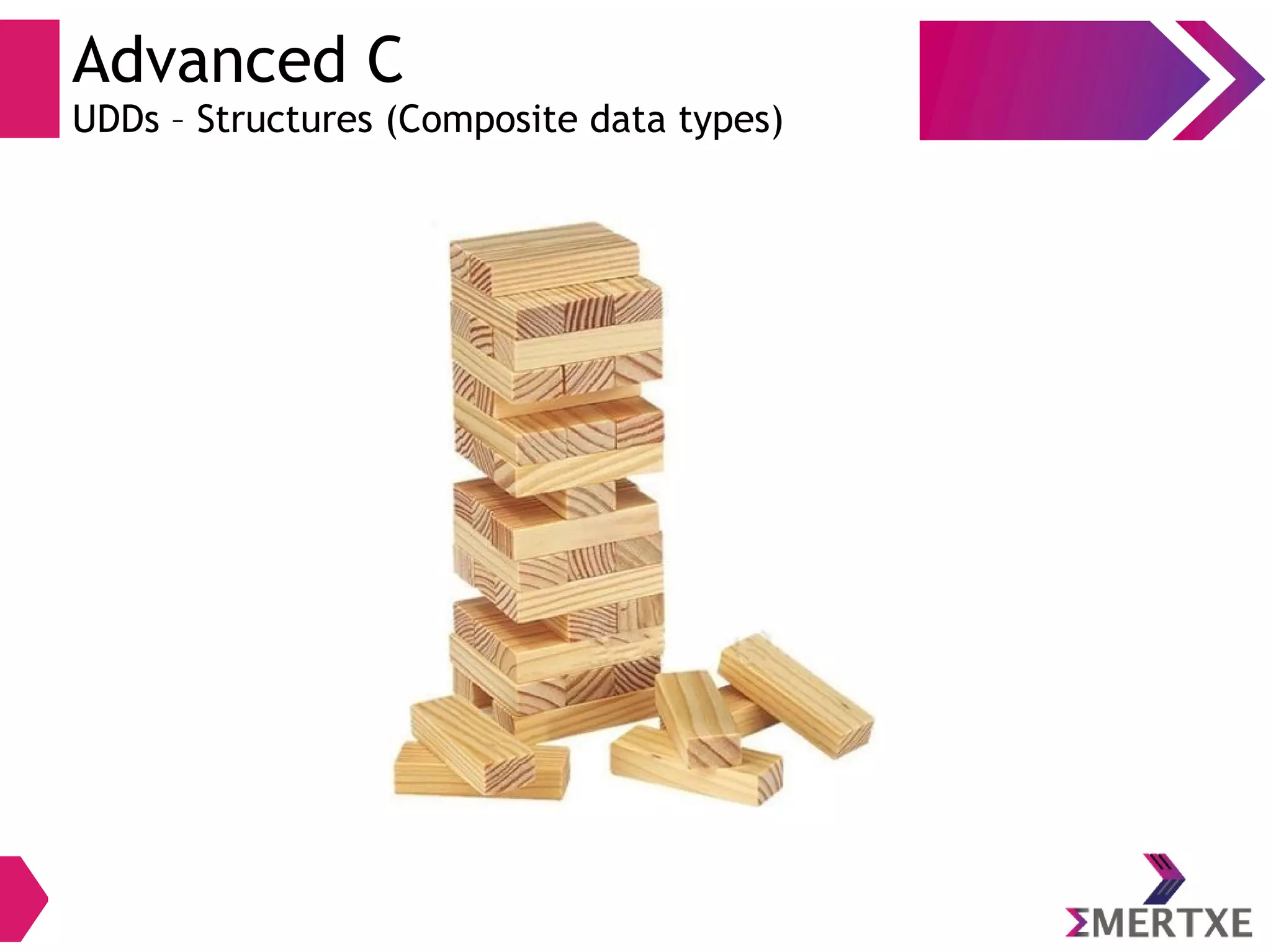 Advanced C
UDDs – Structures (Composite data types)
 
