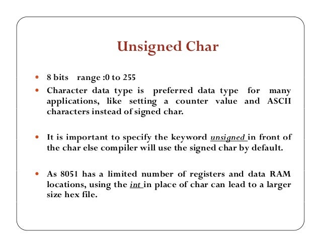 embedded c programming based on 8051 microcontroller int size c