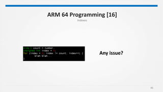 46
ARM 64 Programming [16]
Indexes
Any issue?
 
