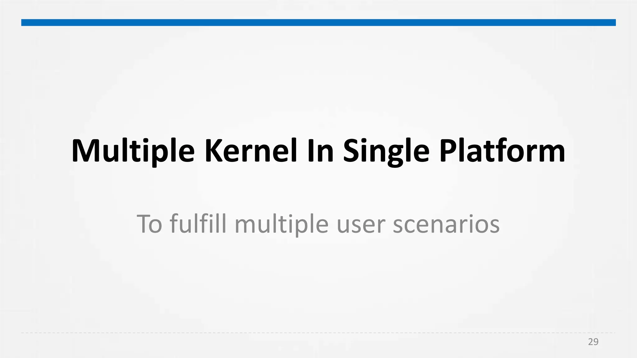 Multiple Kernel In Single Platform
To fulfill multiple user scenarios
29
 