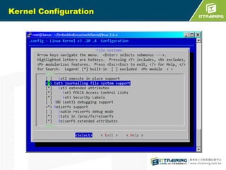 smdk6410.h

(cont.)

Bootloaderu-bootincludeconfigssmdk6410.h
/* Boot configuration (define only one of next 3) */
//#define CONFIG_BOOT_NOR
// #define CONFIG_BOOT_NAND
Make u-boot boots from
#define CONFIG_BOOT_MOVINAND
movinand
//#define CONFIG_BOOT_ONENAND
//#define CONFIG_BOOT_ONENAND_IROM

#define CONFIG_NAND
//#define CONFIG_ONENAND
#define CONFIG_MOVINAND
//#define CONFIG_MMC
//#define CONFIG_MMC_S3C
//#define CFG_MMC_BASE
//#define CFG_MMC_BASE

1
1
0xff000000
0xf0000000

bootcmd setting
#elif defined(CONFIG_BOOT_MOVINAND)
#define CFG_ENV_IS_IN_MOVINAND
#define CONFIG_BOOTCOMMAND "movi read zImage c0008000;bootm c0008000"

 