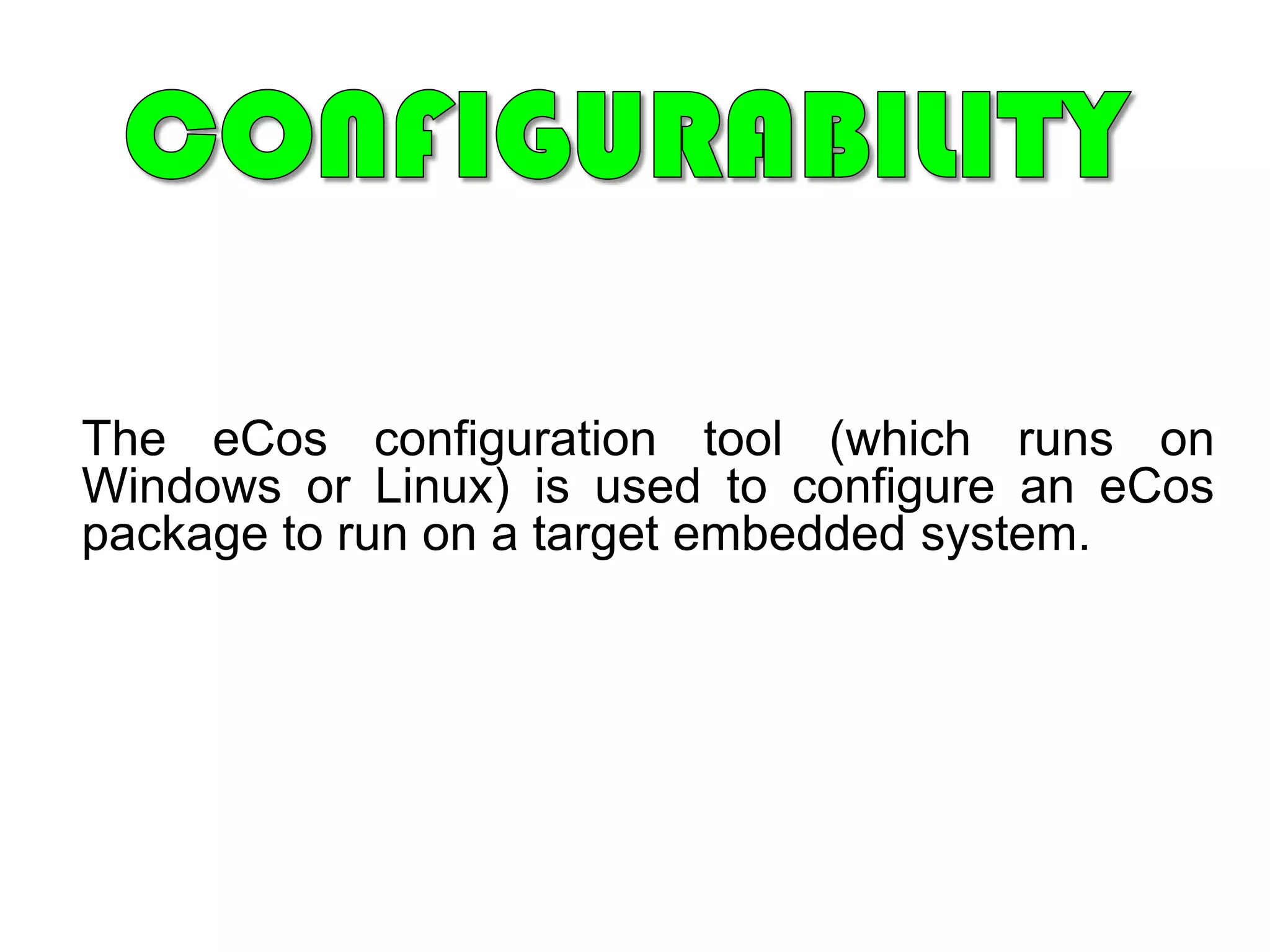 Provides fixed or variable sixed partitions for memory management as well as the ability to lock code and data in memoryCHARACTERISTICS OF ASPECIALZED EMBEDDED OSProvides sequential files that can accumulate data at a fast rate to deal with timing constraints, the kernel