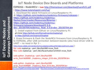 IoTDevice	Nodes	and	
Gateways	Development
IoT Node	Device	Dev	Boards	and	Platforms
ESP8266	– NodeMCU – Lua:	http://thomasl...