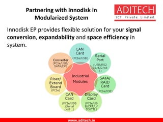 www.aditech.in
Partnering with Innodisk in
Modularized System
Innodisk EP provides flexible solution for your signal
conversion, expandability and space efficiency in
system.
 
