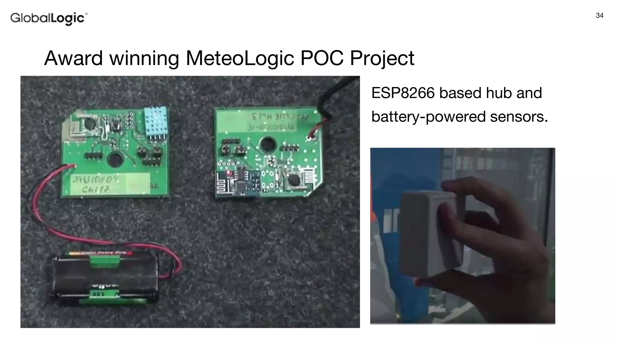34
Award winning MeteoLogic POC Project
ESP8266 based hub and
battery-powered sensors.
 
