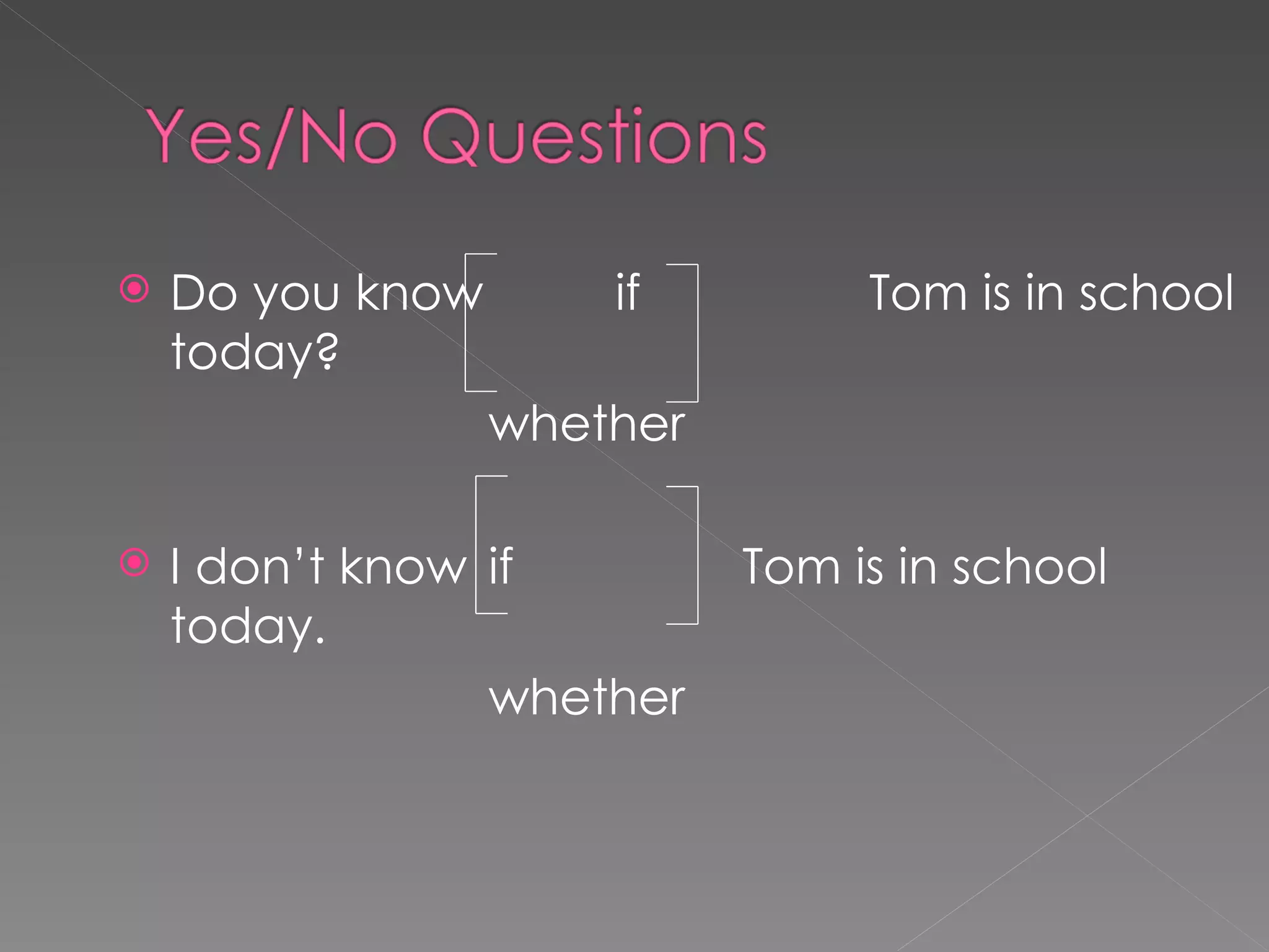 Do you know if Tom is in school today? whether I don’t know if Tom is in school today. whether