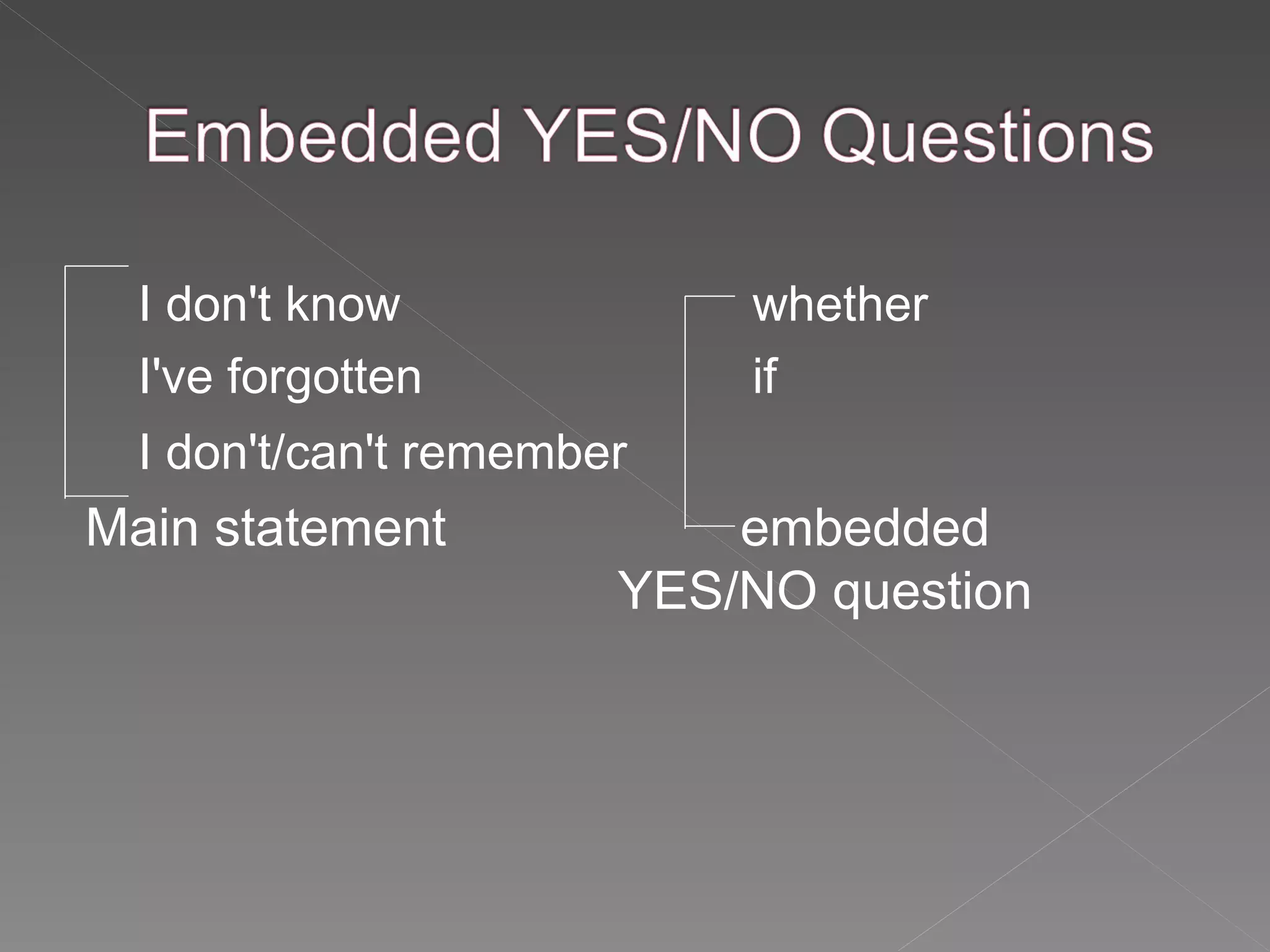 I don't know whether I've forgotten if I don't/can't remember Main statement embedded YES/NO question