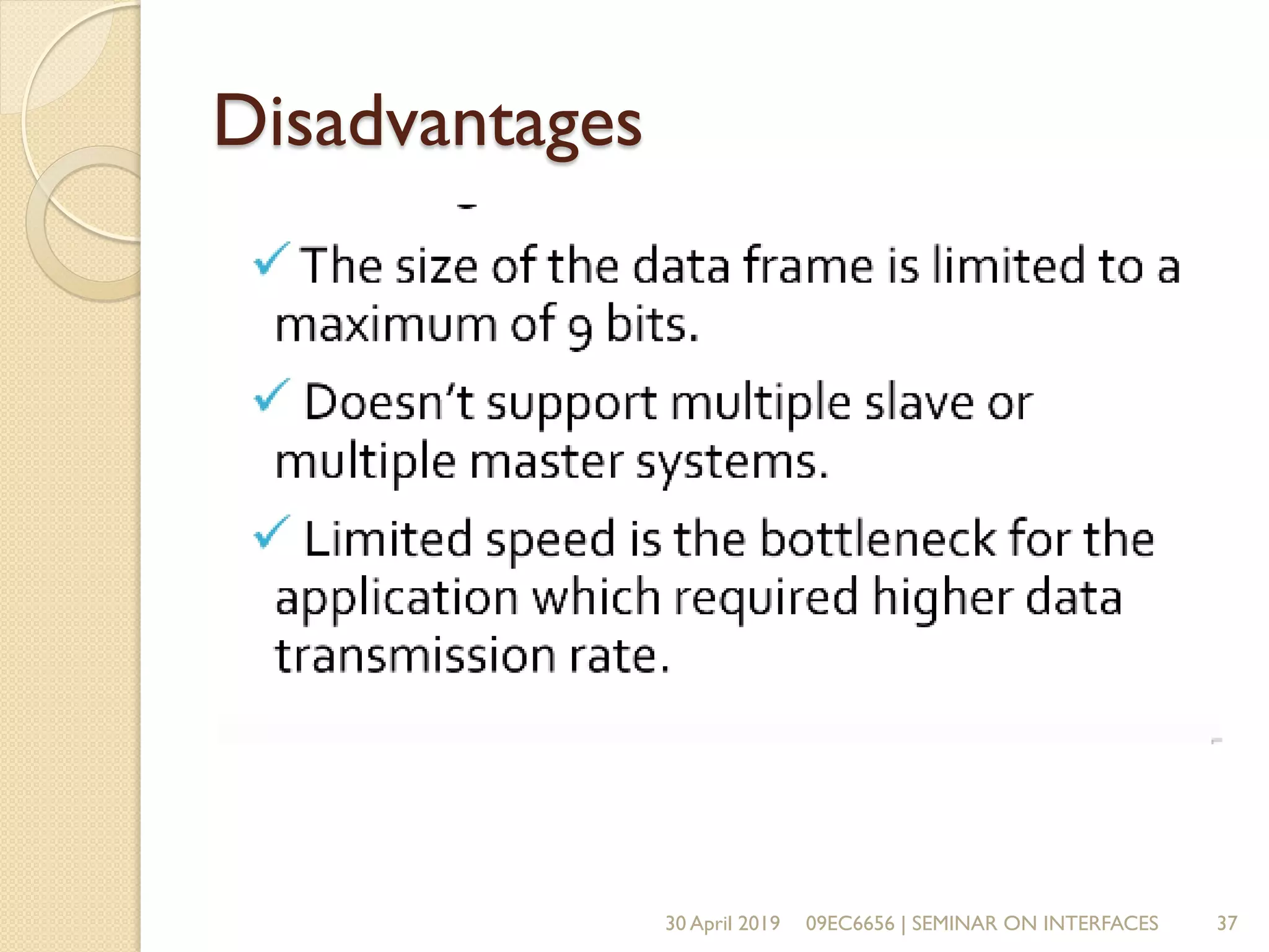 Disadvantages
30 April 2019 09EC6656 | SEMINAR ON INTERFACES 37
 