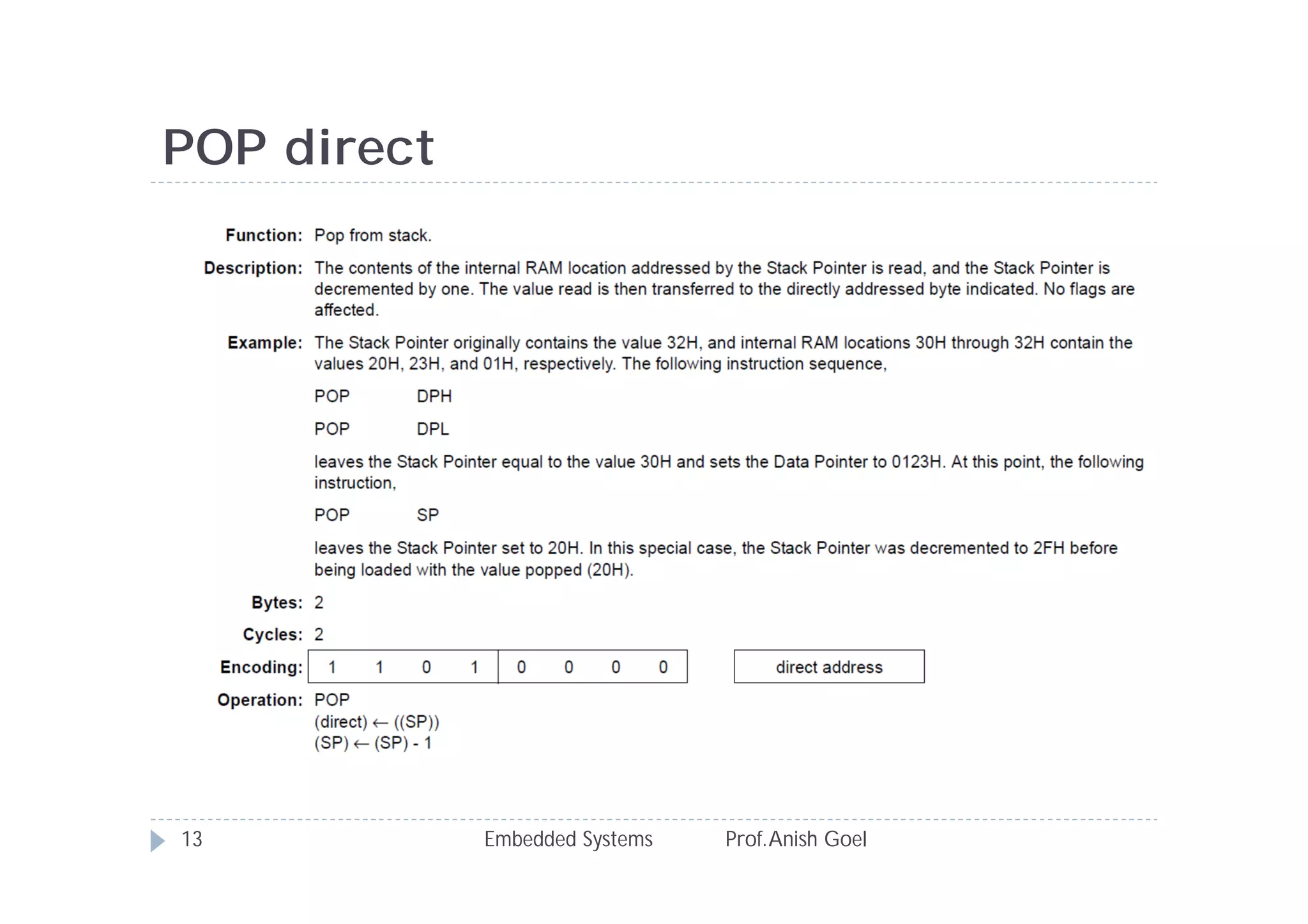 POP direct
Embedded Systems Prof.Anish Goel13