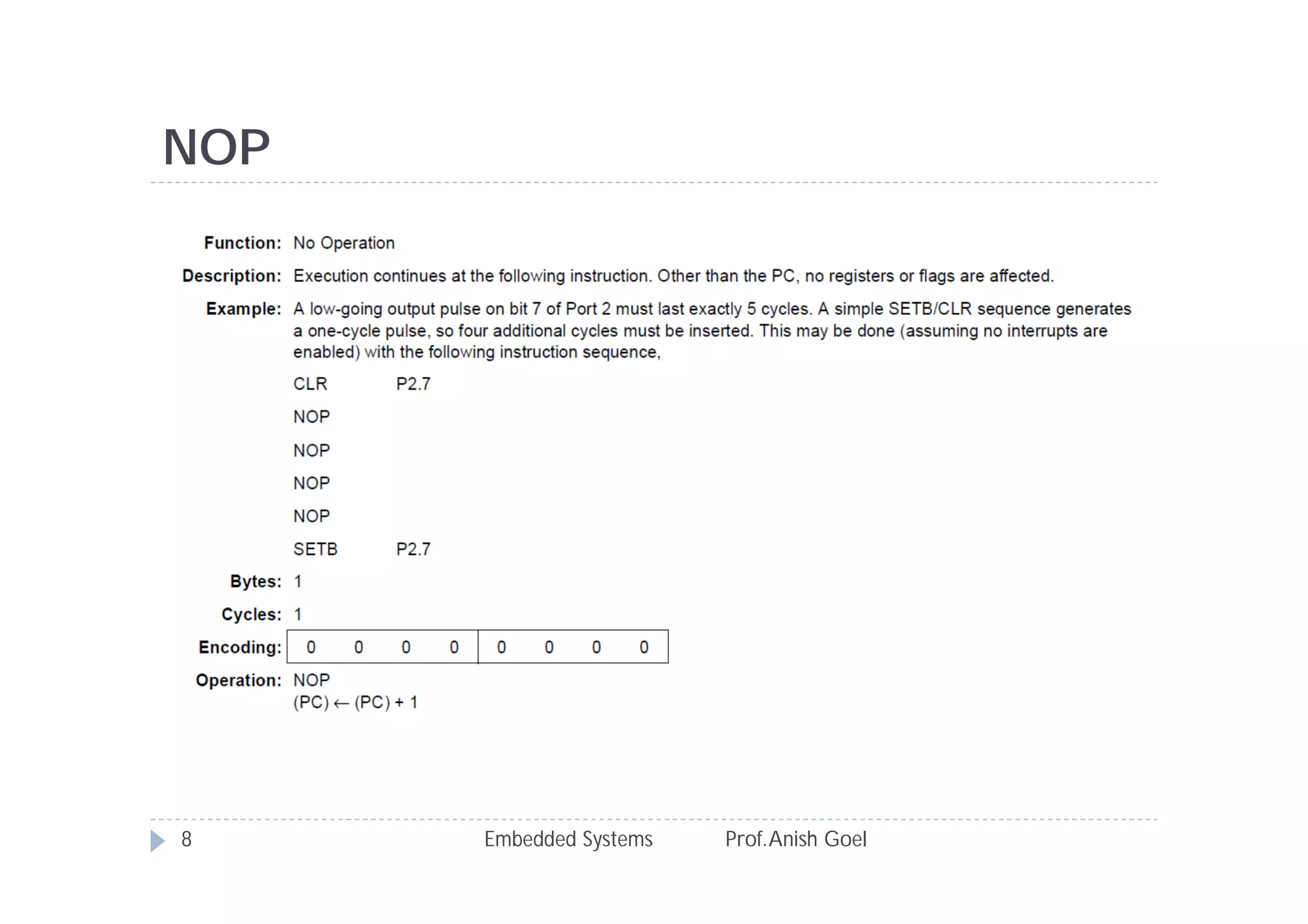 NOP
Embedded Systems Prof.Anish Goel8