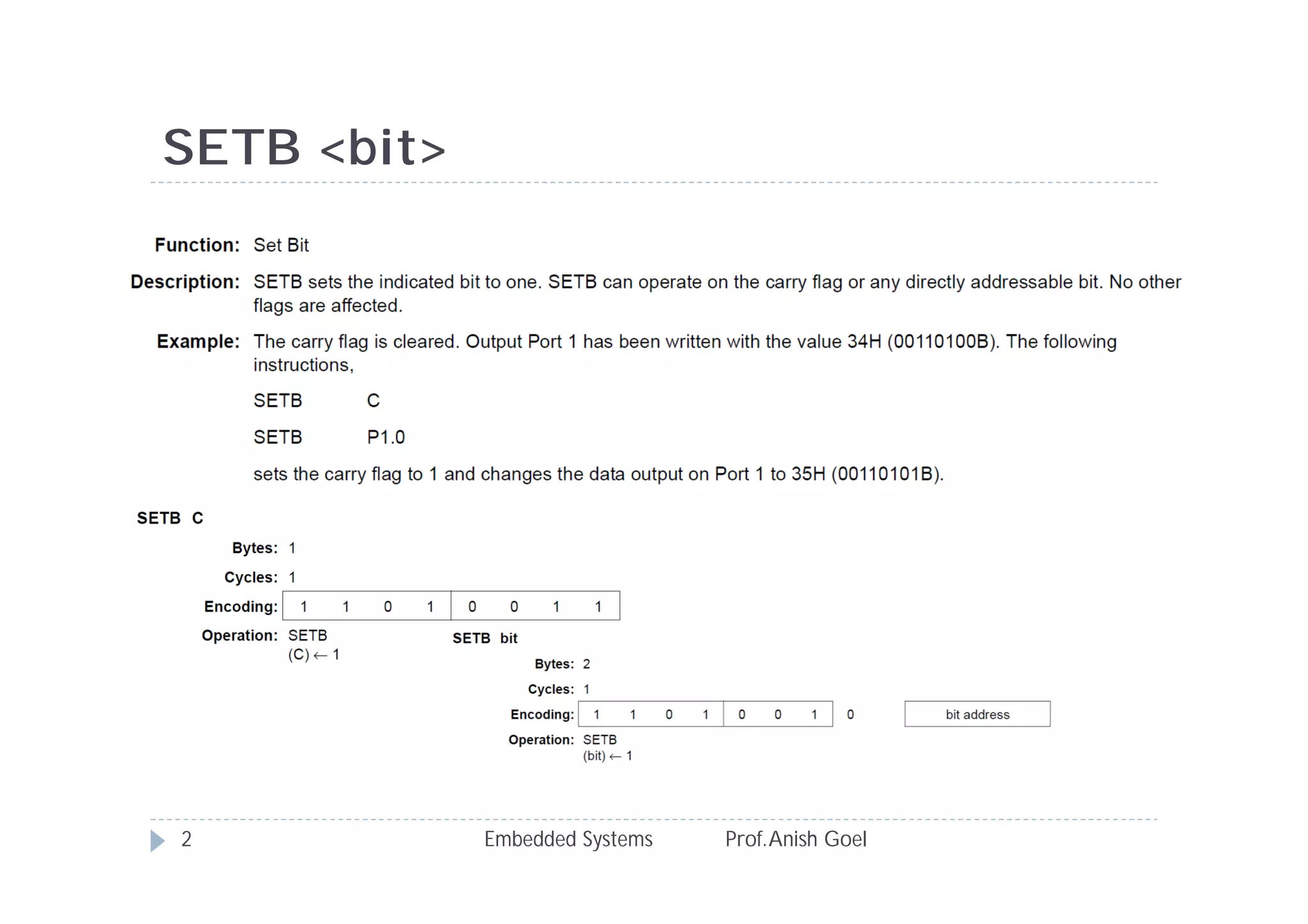 Embedded Systems Prof.Anish Goel2
SETB <bit>