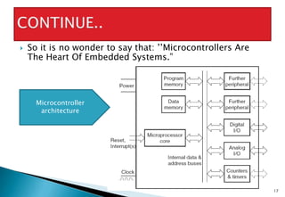  So it is no wonder to say that: ’’Microcontrollers Are
The Heart Of Embedded Systems.”
17
Microcontroller
architecture
 