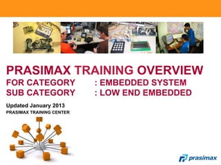 PRASIMAX TRAINING OVERVIEW
FOR CATEGORY : EMBEDDED SYSTEM
SUB CATEGORY : LOW END EMBEDDED
Updated January 2013
PRASIMAX TRAINING CENTER
 