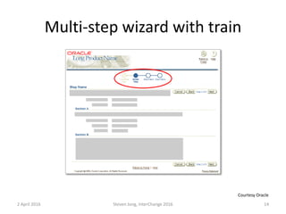 Multi-step wizard with train
2 April 2016 Steven Jong, InterChange 2016 14
Courtesy Oracle
 