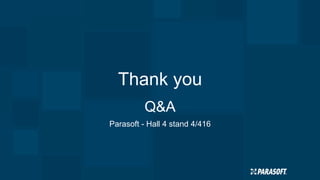 Thank you
Q&A
Parasoft - Hall 4 stand 4/416
 