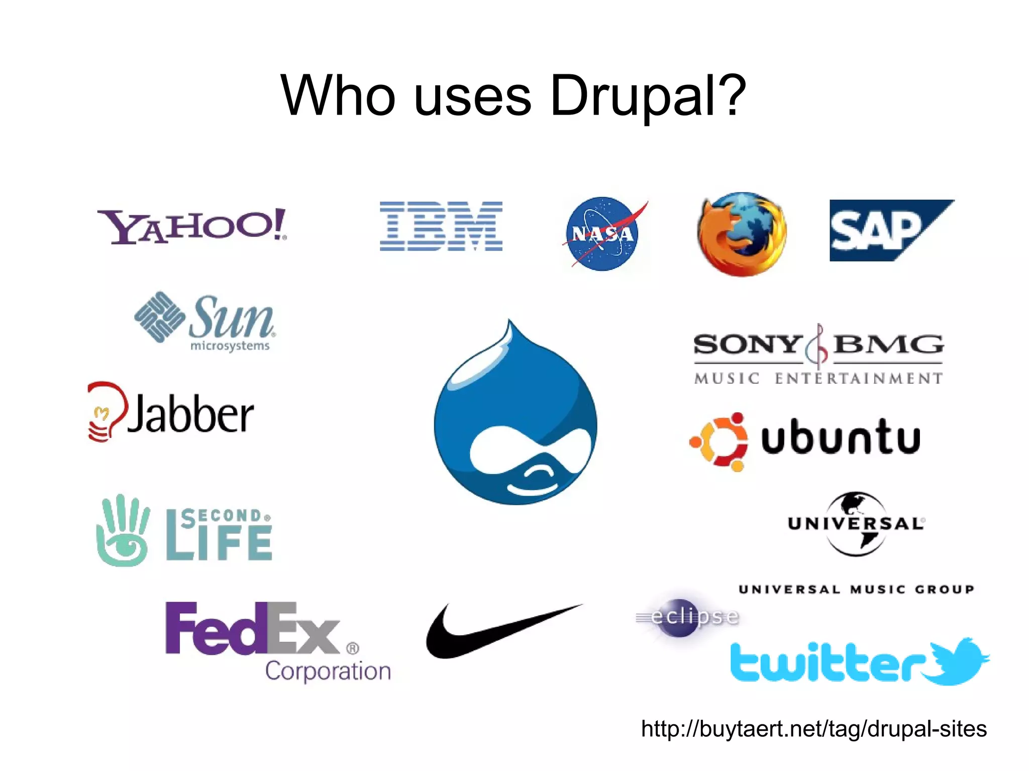 Who uses Drupal? http://buytaert.net/tag/drupal-sites 
