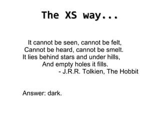 The XS way...

       It cannot be seen, cannot be felt,
     Cannot be heard, cannot be smelt.
    It lies behind stars and under hills,
             And empty holes it fills.
                  - J.R.R. Tolkien, The Hobbit


    Answer: dark.

                         
 
