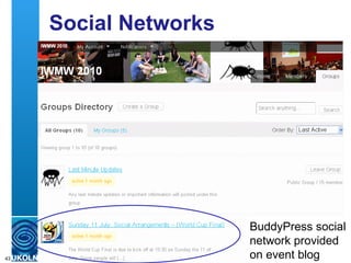 Social Networks Buddypress social network provided in hosted Wordpress blog BuddyPress social network provided on event blog 